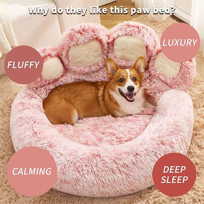 Jiupety Pet Round Bed of Paw Shape (26"×26"×8"), Pink