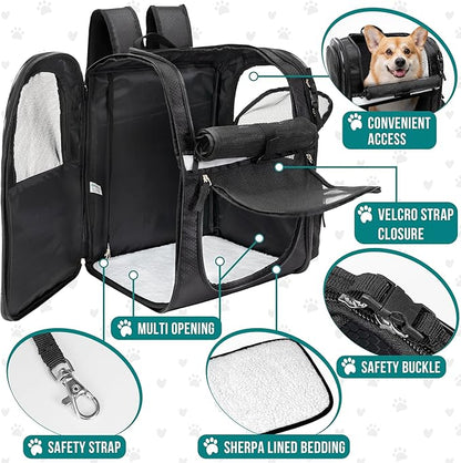 PetAmi Dog Backpack Carrier for Small Large Cat, Pet, Puppies, Ventilated Pet Hiking Backpack Travel Bag, Airline Approved Cat Backpack Carrier, Safety Back Support, Camping Biking, Max 18 lbs, Black