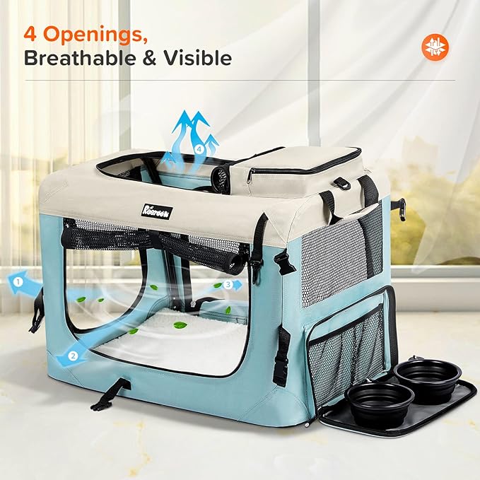 Large Cat Carrier 24"x17"x17" 2 Bowls,