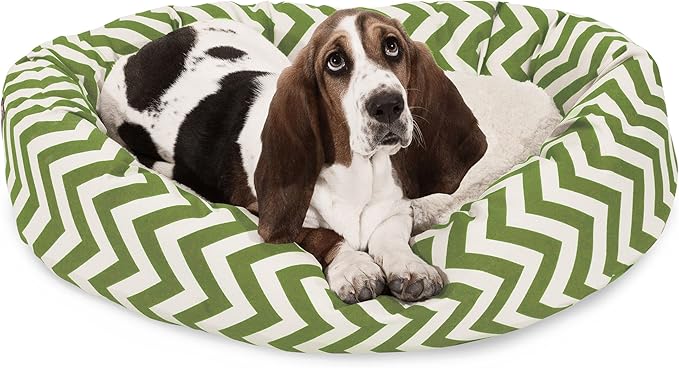 32 inch Sage Chevron Sherpa Bagel Dog Bed