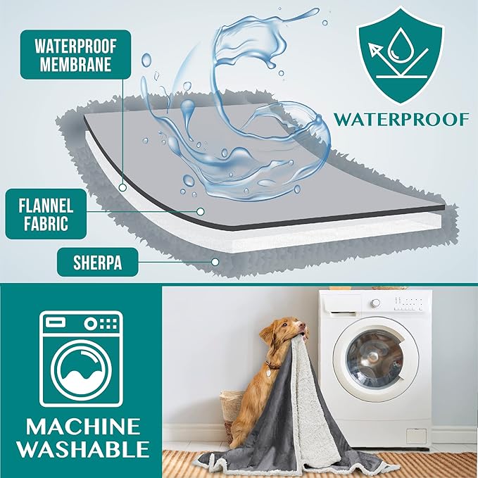 PetAmi WATERPROOF Dog Blanket for Medium Large Dog 60x40 Charcoal