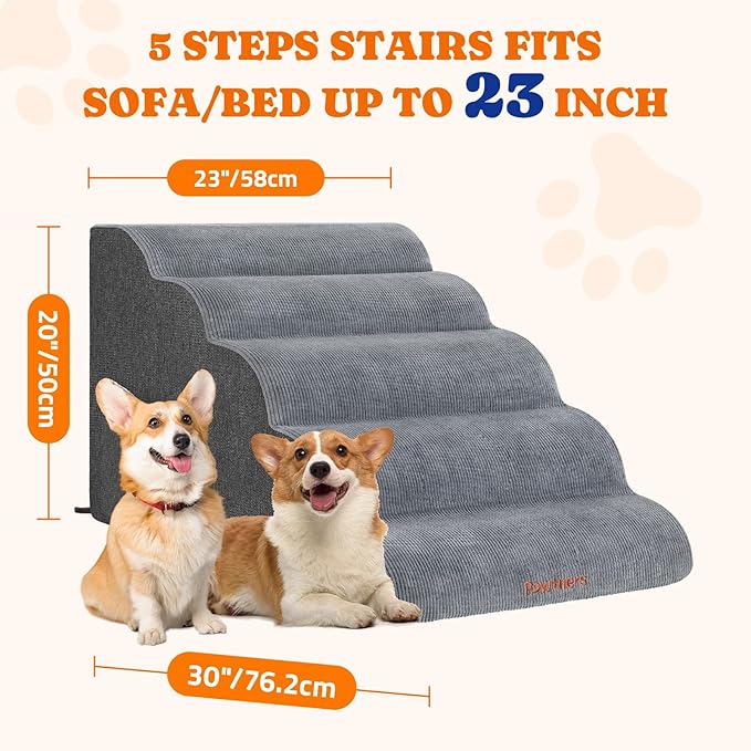 Dog Stairs for Small Dogs: Pawtners 5 Steps Dog Ramp for High Bed