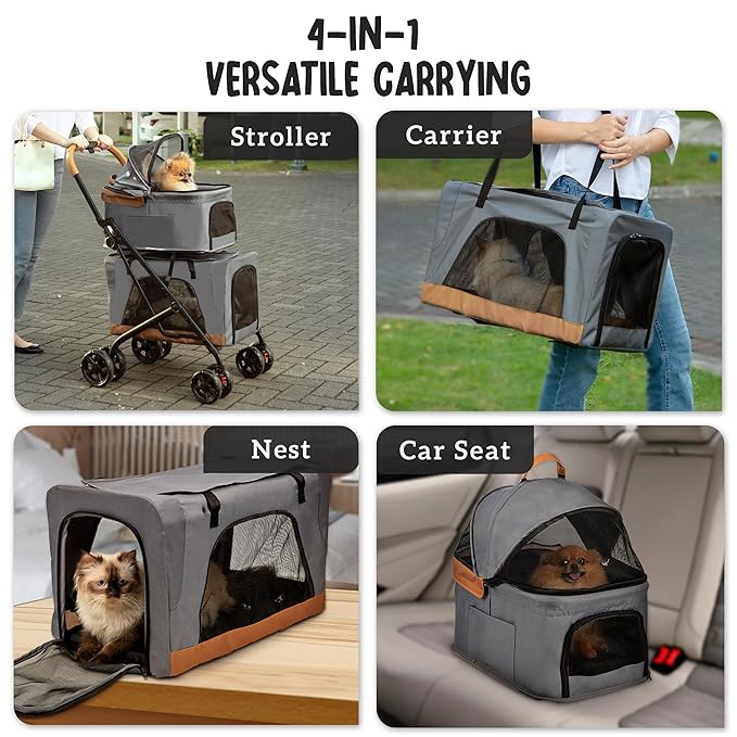 Double Pet Stroller with Detachable Carriers 2 Dogs