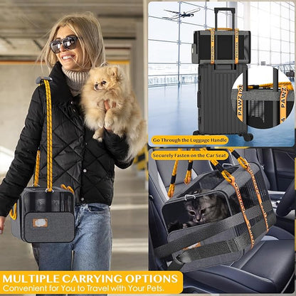 PAWZIDEA Double Pet Stroller for 2 Cats Dogs Small & Medium, TSA Airline Approved Cat Carrier Expandable, Cat Stroller with Removable Carrier Bag, 2 Dog Stroller Detachable Carrier, Travel Car Seat