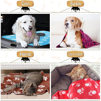 Tatuo 12 Pieces Puppy Blanket for Litter Dog Bulk Summer Throw Blanket Puppy Fleece Blanket with Paw Print Soft Sleep Mat Washable Pet Pad for Kitten Puppy Small Animals(Multiple Style)