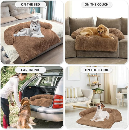 Calming Dog Bed Fluffy Plush Dog Mat for Furniture Protector with Removable Washable Cover for Large Medium Small Dogs and Cats (Extra Large (53x39.3x6)