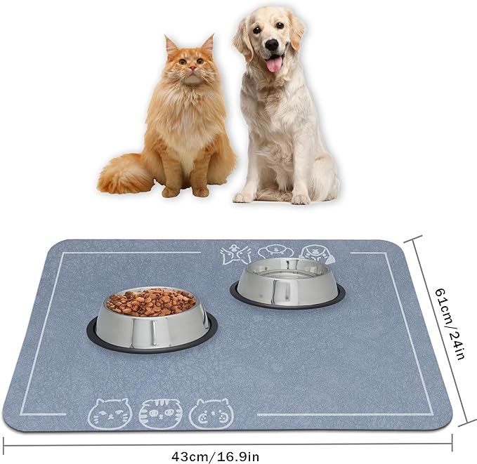 YCT Cat Pet Food Mat, Cat Feeding Mat, Non-Slip Bottom Absorbent Pet Mat, Quick Dry Dog Cat & Dog Food Mat, Pet Supplies Mat, 16.9"x24" Gray