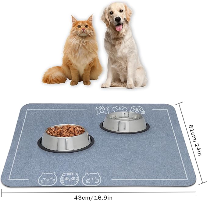 YCT Cat Pet Food Mat, Cat Feeding Mat, Non-Slip Bottom Absorbent Pet Mat, Quick Dry Dog Cat & Dog Food Mat, Pet Supplies Mat, 16.9"x24" Navy Blue