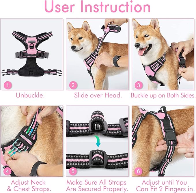 rabbitgoo Dog Harness, No-Pull Pet Harness with 2 Leash Clips, Adjustable Soft Padded Dog Vest, Reflective No-Choke Pet Oxford Vest with Easy Control Handle for Small Dogs, Pink, S