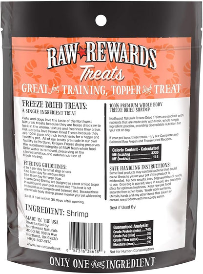 Northwest Naturals Raw Rewards Freeze-Dried Shrimp Treats for Dogs and Cats - Bite-Sized Pieces - Healthy, 1 Ingredient, Human Grade Pet Food, All Natural - 1 Oz (Packaging May Vary)