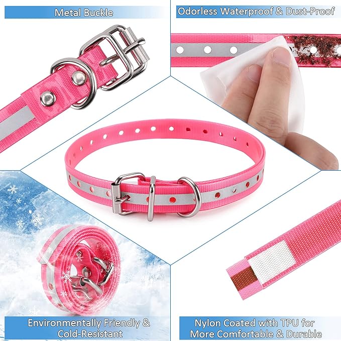 Replacement Collar Strap 3/4',Reflective,Adjustable,Metal Buckled,Waterproof Pack2)