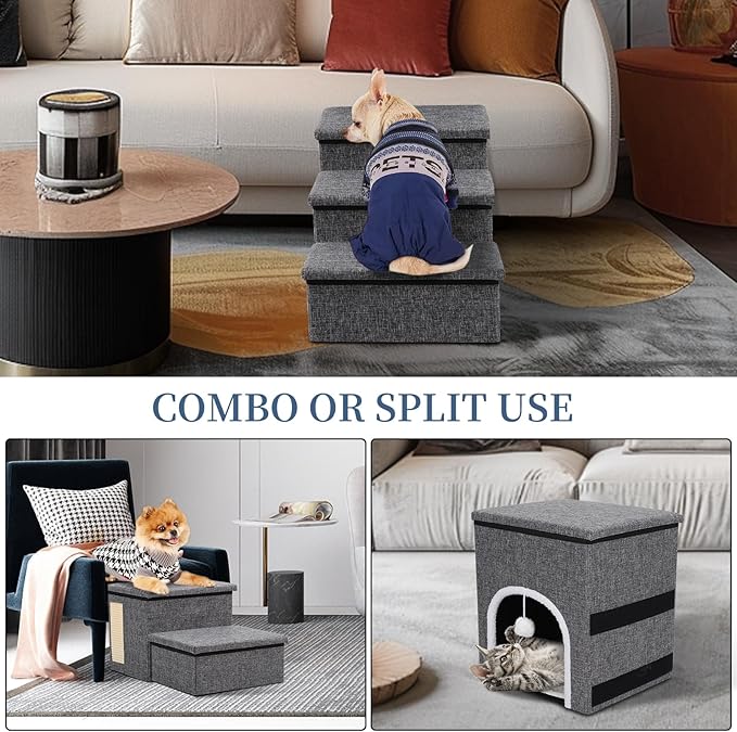 Upgrade XL Dog Stairs for Bed and Couch 35.5"L x 13.8"D x 17"H, Foldable 180lbs