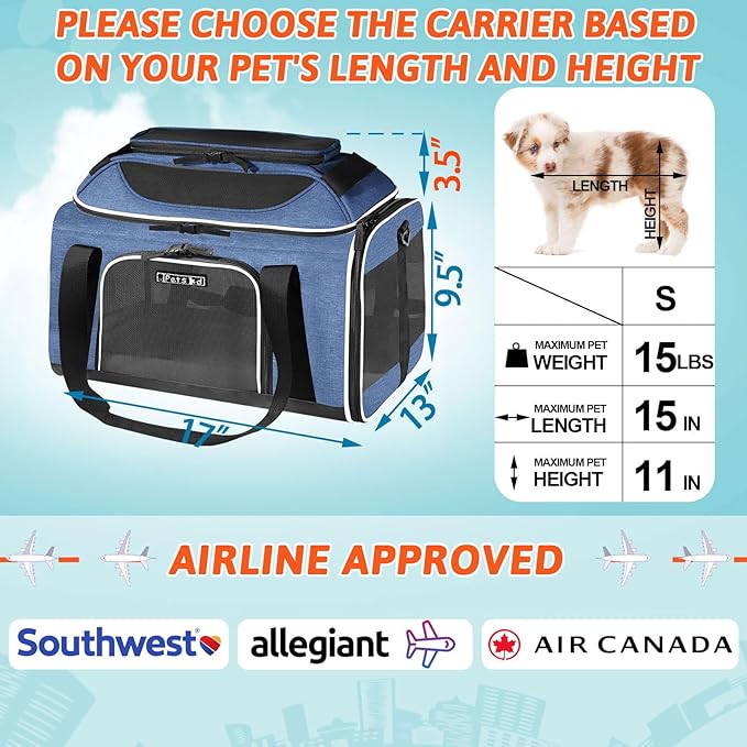 Petskd Top-Expandable Pet Carrier 17x13x9.5 Inches Southwest Allegiant Airline Approved