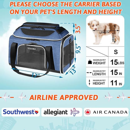 Petskd Top-Expandable Pet Carrier 17x13x9.5 Inches Southwest Allegiant Airline Approved