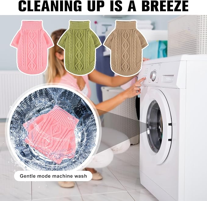 BEAUTYZOO Small Dog Sweater, Dog Sweatshirt Pullover Cable Knitwear, Classic Turtleneck Thick Cold Weather Dog Clothes for Small Medium Dogs Puppy Girl Boys Chihuahua, Bulldog, Dachshund, Pug, Yorkie