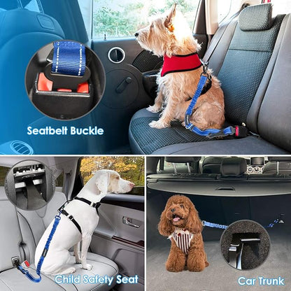 URPOWER Upgraded Dog Seat Belt 3-in-1 Car Seatbelts 2 Pack Adjustable Pet Seat Belt for Vehicle Nylon Pet Safety Seat Belts Heavy Duty & Elastic & Durable Car Seat Belt for Dogs and Pets Blue