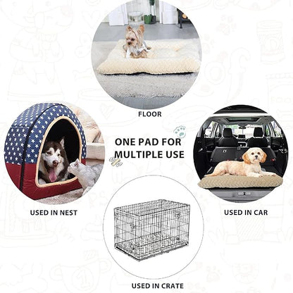 24 Inch Dog Crate Bed Crate Mats for Dog Cages Dog Bed for Small Dogs Crate Washable Dog Mats for Sleeping,Up to 25 lbs Soft and Fluffy Small Dog Bed for Crate Tire Printing Rice White S