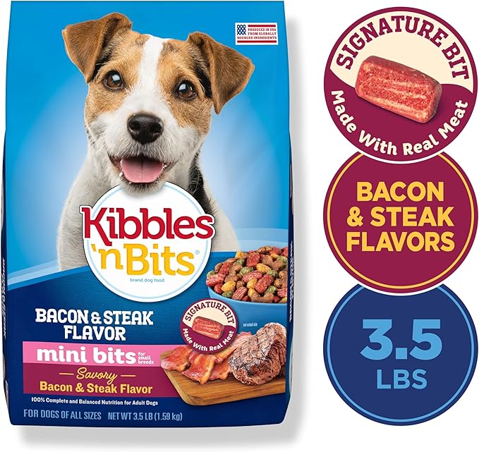 Kibbles 'n Bits Mini Bits Small Breed Savory Bacon & Steak Flavor Dry Dog Food, 3.5 lb. Bag