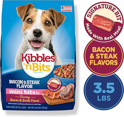 Kibbles 'n Bits Mini Bits Small Breed Savory Bacon & Steak Flavor Dry Dog Food, 3.5 lb. Bag (Pack of 2)