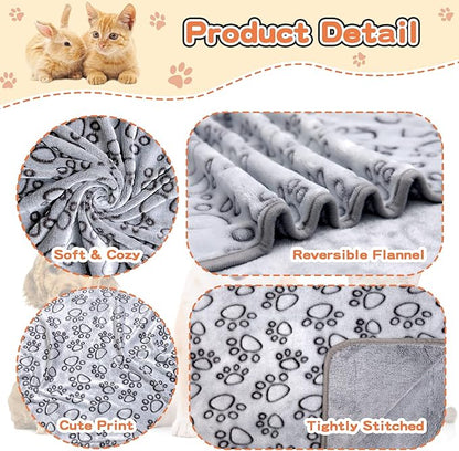 1 Pack 3 Dog Blankets for Medium Dogs, Soft Fleece Dog Blanket Fluffy Pet Blanket Warm Sleep Mat Grey Cute Paw Print Puppy Cat Blanket, Flannel Throw for Washable Dog Bed, Blanket for Dogs, 41"X31"