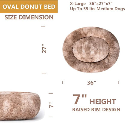 Oval Calming Donut Cuddler Dog Bed Bed(30"/36"/43") for (XL(36"x27"x7"), Beige2021)