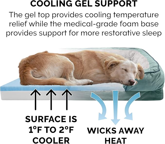 Furhaven Cooling Gel Dog Bed for Large Dogs w/ Removable Bolsters & Washable Cover 95 lbs 40.0" x 32.0"x 9.5"