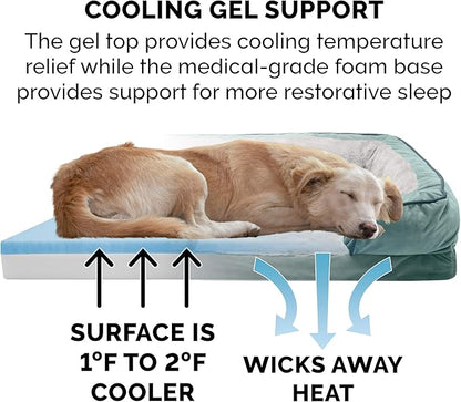 Furhaven Cooling Gel Dog Bed for Large Dogs w/ Removable Bolsters & Washable Cover 95 lbs 40.0" x 32.0"x 9.5"