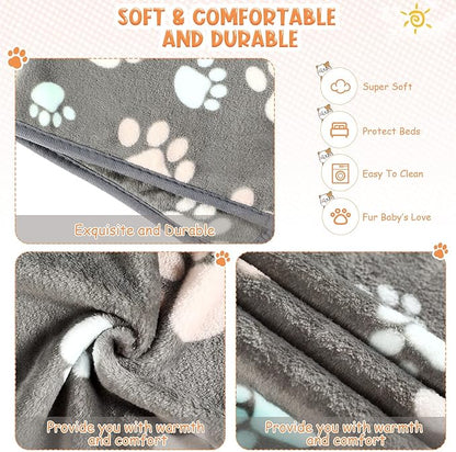 4 Pcs Pet Blanket Dog Puppy Blanket Paw Print Fleece Blanket for Small Medium Pet Dog Cat Warm Soft Sleep Mat Guinea Pig Cage Liners Blanket (Dark Gray,Large(41 x 30 Inch))