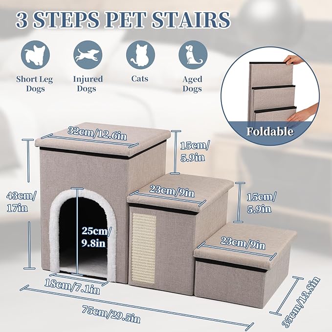 Dog Steps for Bed and Couch 4 in 1 Foldable 180LBS, Pet