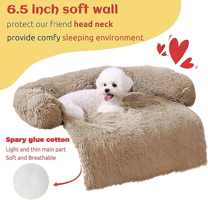 HACHIKITTY Calming Dog Sofa Bed Mat (40"x 38"x 6", Camel)