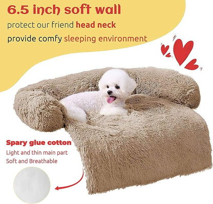 HACHIKITTY Calming Dog Sofa Bed Mat (30"x 27"x 6", Camel)