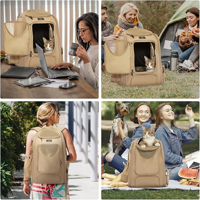 A4Pet Cat Backpack Carrier, Large Pet Carrier Backpack with Two-Sided Window & Bottom Support for Cats, Small Dogs Up to 18 Lbs for Travel, Hiking & Outdoor Use