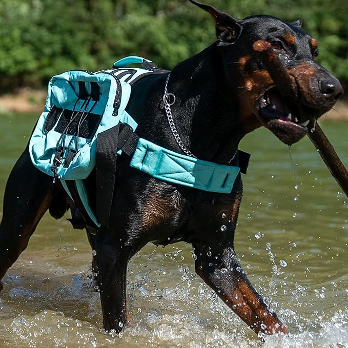 Large Dog Backpack, Outdoor Hound Saddle Bag Dog Pack with Side Pockets for Small Medium Large Dogs, Adjustable Tactical Dog Pack for Hiking, Travel, Camping, Training Turquoise L