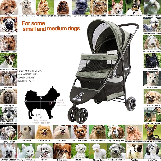 ROODO Dog Stroller 3Wheel Pet Stroller Cat Stroller 30lbs Small