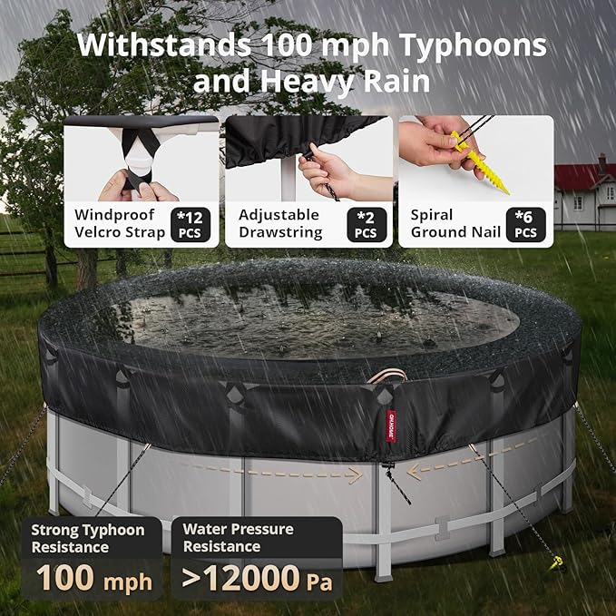 12Ft Round Pool Cover with 738N Strong Tear Resistant [600D Upgrade Extra Dense Heavy Duty Fabric] Swimming Pool Cover for Above Ground Pools