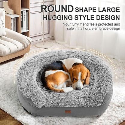 3.7 inch Thickened Orthopedic Dog Beds for Small Dogs, Supportive Dog Sofa Bed with 28D Egg-Crate Foam, Removable Washable Plush Cover, Waterproof Lining, Half-Round Design for Puppy,Senior Dog