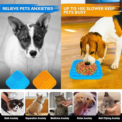 2 PCS Lick Mat for Dogs, Slow Feeder Licking Mat, Anxiety Relief Lick Pad with Suction Cups for Peanut Butter Food Treats Yogurt, Pets Bathing Grooming Training Calming Dog Bowl Mat