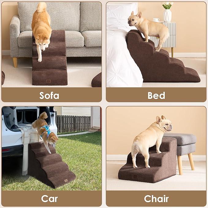 EHEYCIGA Curved Dog Stairs for High Beds 19.7" H 4-Step Dog