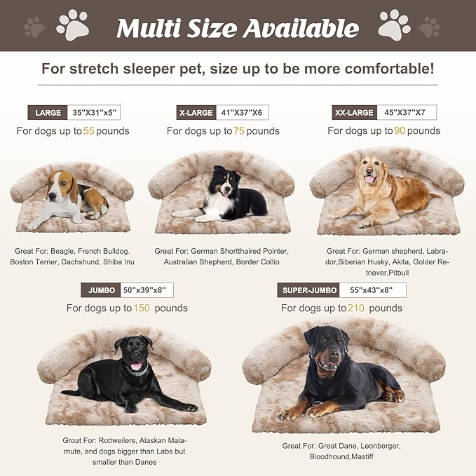 Syalife Shaggy Plush Calming Dog Couch Bed Pet Protector Cover(35"x31"x5", Moka/White)