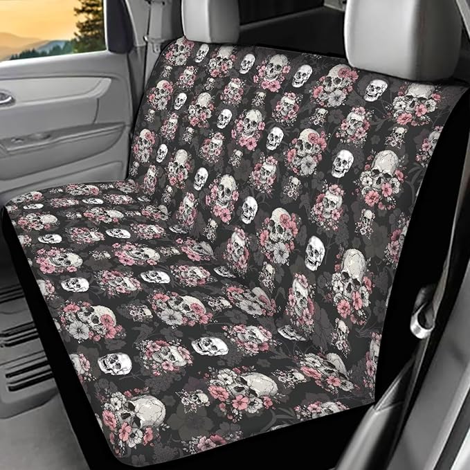 AFPANQZ Skull Floral Design Car Seat Cover Rear Seats Only High Stretchy Washable Bucket Seat Cushion Protector Backseats Covers for Girls Women