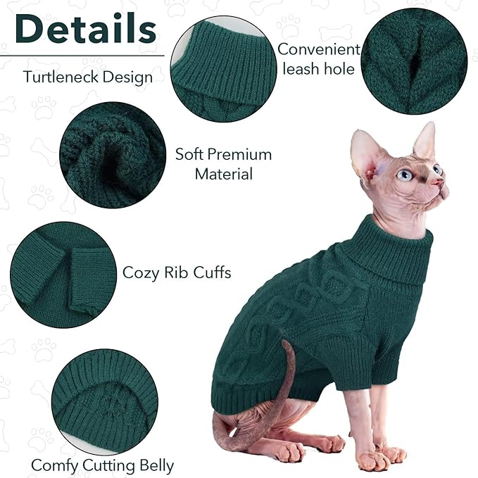 Small Dog Sweater, Fall Puppy Sweaters Boys Girls, Dog Sweatershirt with Harness Hole, Halloween Sweater for Small Dogs, Thick Pullover Doggie Costumes for Toy Poodle, Yorkie, Peacock Green S