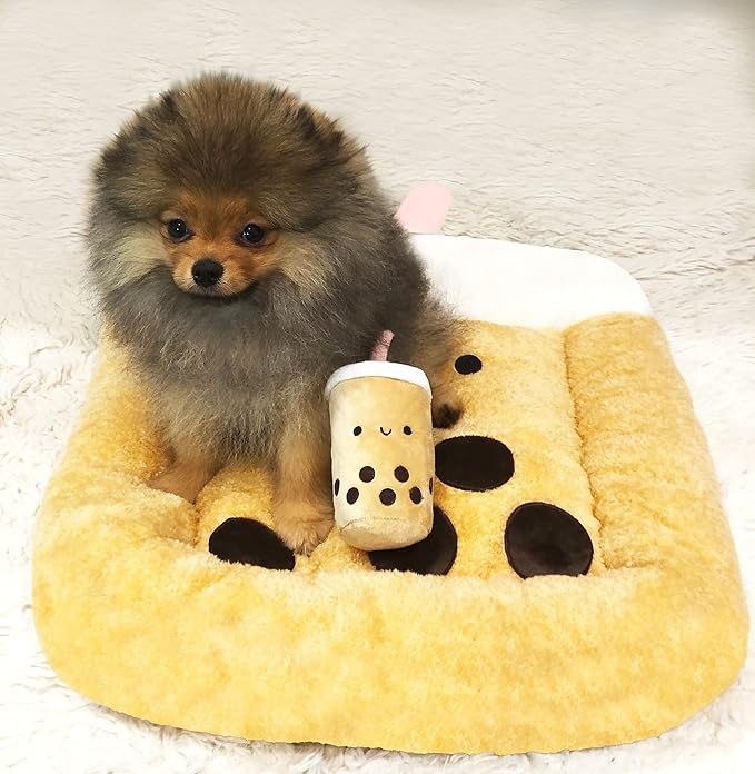 TONBO Soft Plush Small Cute and Cozy Food Dog Cat Bed, Washer and Dryer Friendly (Boba)