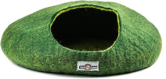 Yeti Pet Cave Pet Bed for Cats and Small Dogs, 100% New Zealand Wool, Green