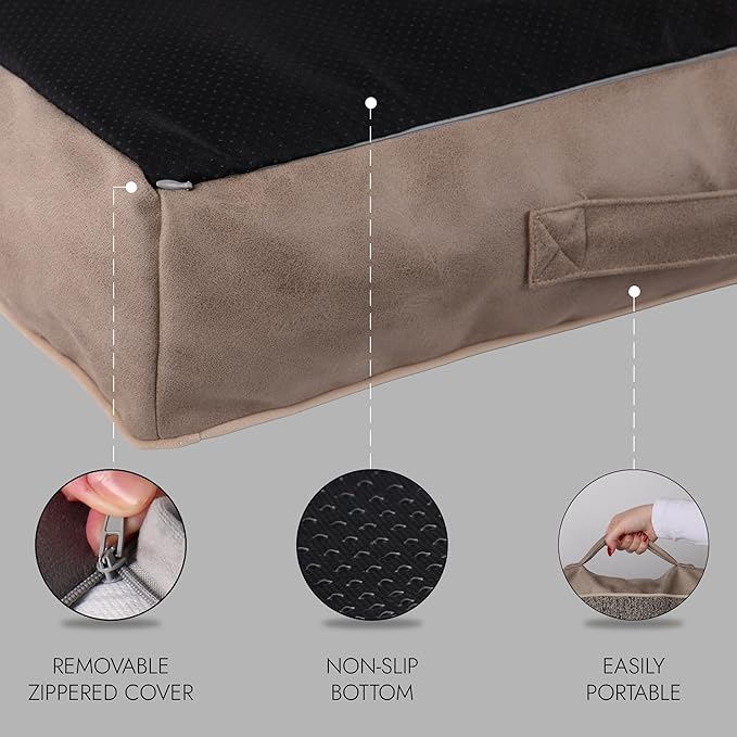 Memory Foam Dog Bed for Large Dogs- Waterproof Dog Bed Mat with Removable Washable Cover