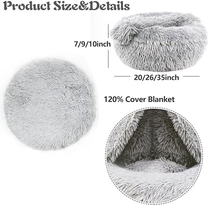 ShinHye Small Dog Bed Cat Bed Dog Bed with Blanket Plush Fluffy Hooded Dog Bed