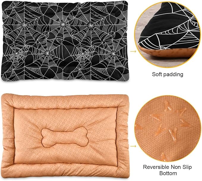 Halloween Spider Web Pet Bed Pad Soft Dog Bed Mat with Anti-Slip Bottom