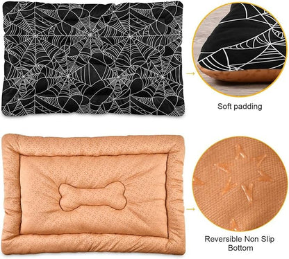 Halloween Spider Web Pet Bed Pad Soft Dog Bed Mat with Anti-Slip Bottom