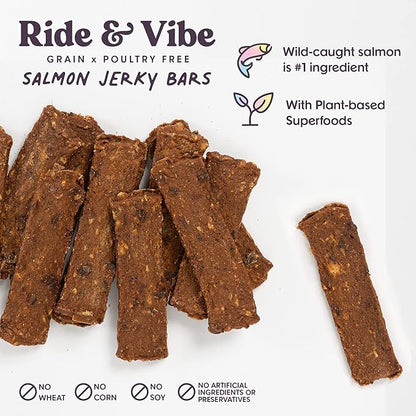 Ride & Vibe Dog Treats, Wild Caught Salmon Jerky, Snack Bars, Puppy Training Treats, Natural Superfood, Grain, Corn, Poultry & Soy Free, 5oz