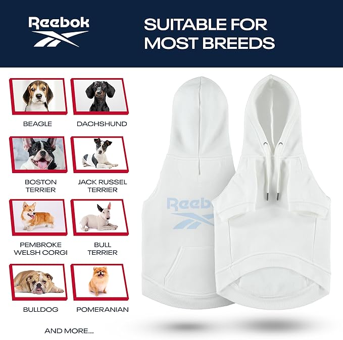 Reebok Dog Hoodie – Fleece Dog Sweater with Leash Hole