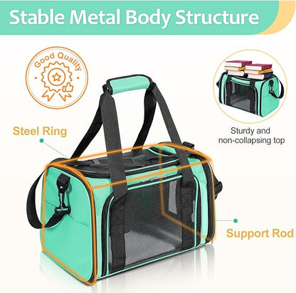 Cat Dog Carrier Up to 15 Lbs TSA Airline Approved Pet Carrier for Small Medium Cats Puppies Dog Carriers for Small Dogs Collapsible Soft Sided Cat Travel Carrier - Green 15.7"x10.2"x10.2"